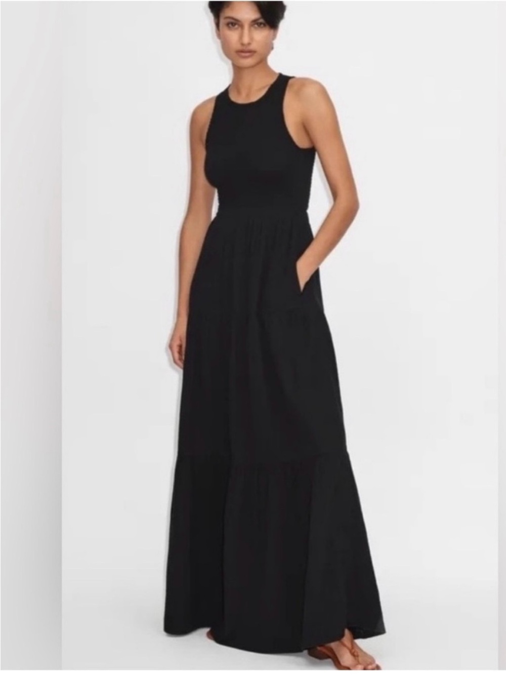ME+EM cheesecloth Elegant Black Maxi Dress with pockets